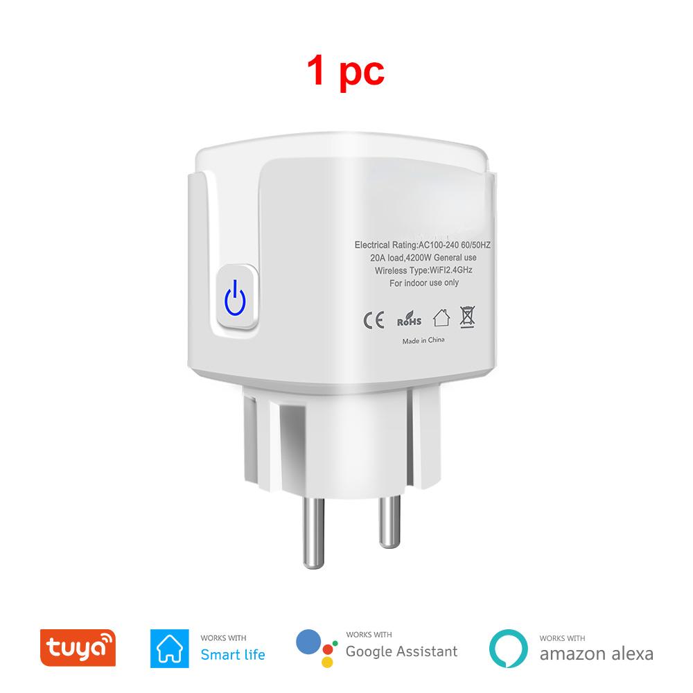 Умная розетка Tuya Wi-Fi, 20 А, умная розетка европейского стандарта с функцией таймера монитора мощности, 4200 Вт, совместимая с Alexa Google Home