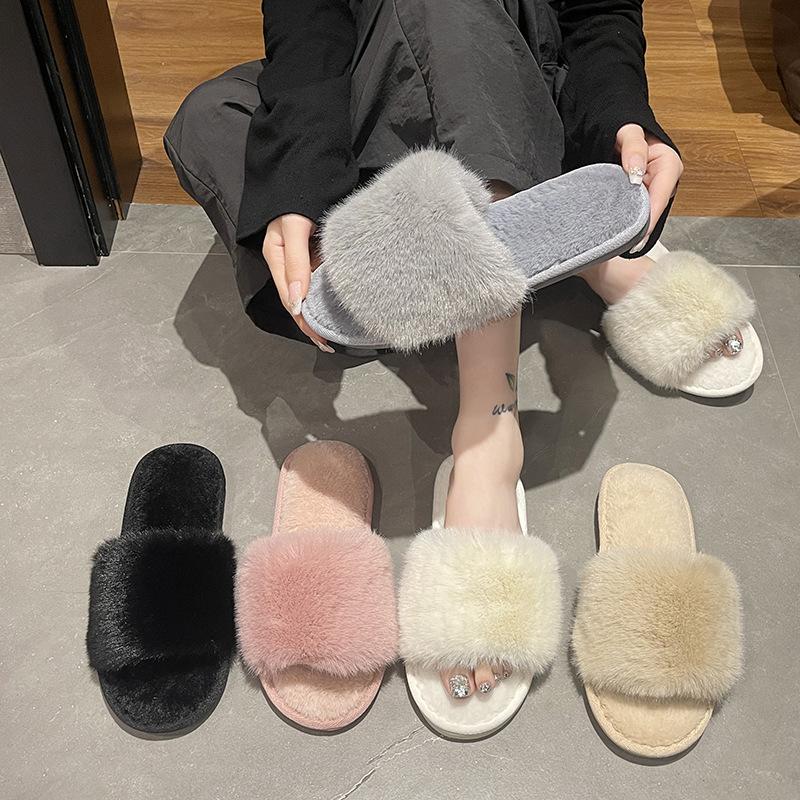 Модные зимние женские зимние домашние пушистые тапочки нескользящие повседневные домашние туфли на плоской подошве женские шлепанцы теплая обувь однотонные