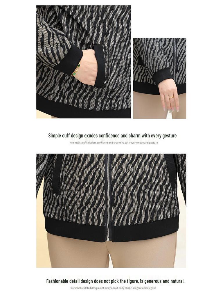 Повседневная куртка с отложным воротником и длинными рукавами в полоску для женщин среднего возраста на весну и осень