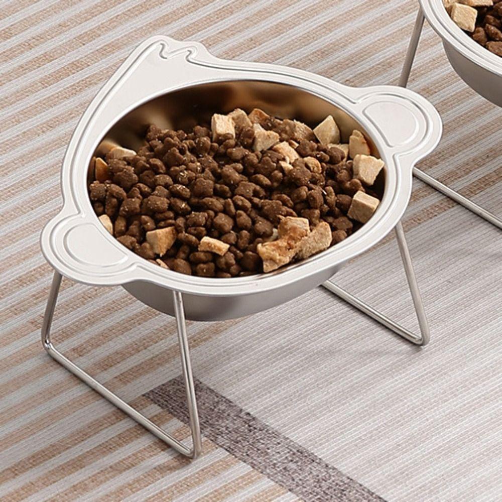 15 Degree Inclined Raised Cat Bowls Stainless Steel Pet Feeder Container  Kitten/Puppy/Bunny