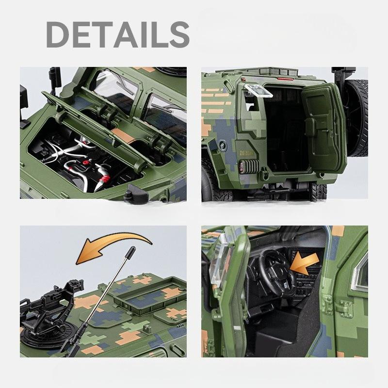 1:20 Dongfeng MS Off-road Armored Vehicle Model Sound Light Pull Back Simulation Alloy Military Model Car Diecast Toy Boy Gift