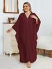 Sexy Plus Size Wine Red Kaftan Women's V-neck Batwing Sleeve Beach Dress 2024 Summer Vacation Beachwear Bathing Suit Cover Up Q1306