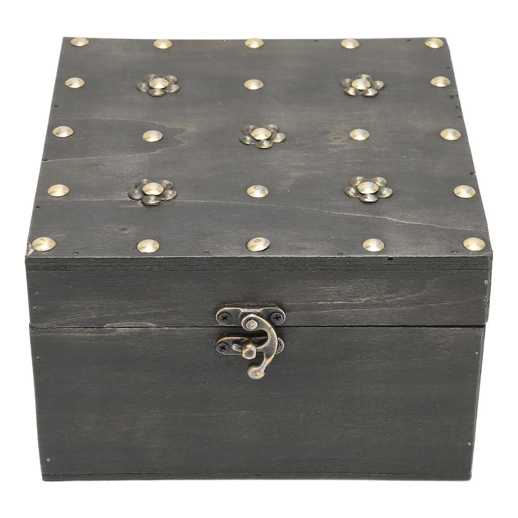 Retro Wooden Storage Box Metal Hinge Decorative Treasure Storing Chest Organizer for Home Office