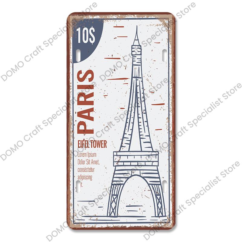 National Landmark Poster Car License Plate Retro France New York Australia Metal Tin Signs Wall Decor Garage Car Club