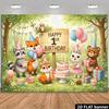 Двумерный фон для фотосессии «Разбивание торта на первый день рождения» с изображением лесных существ
