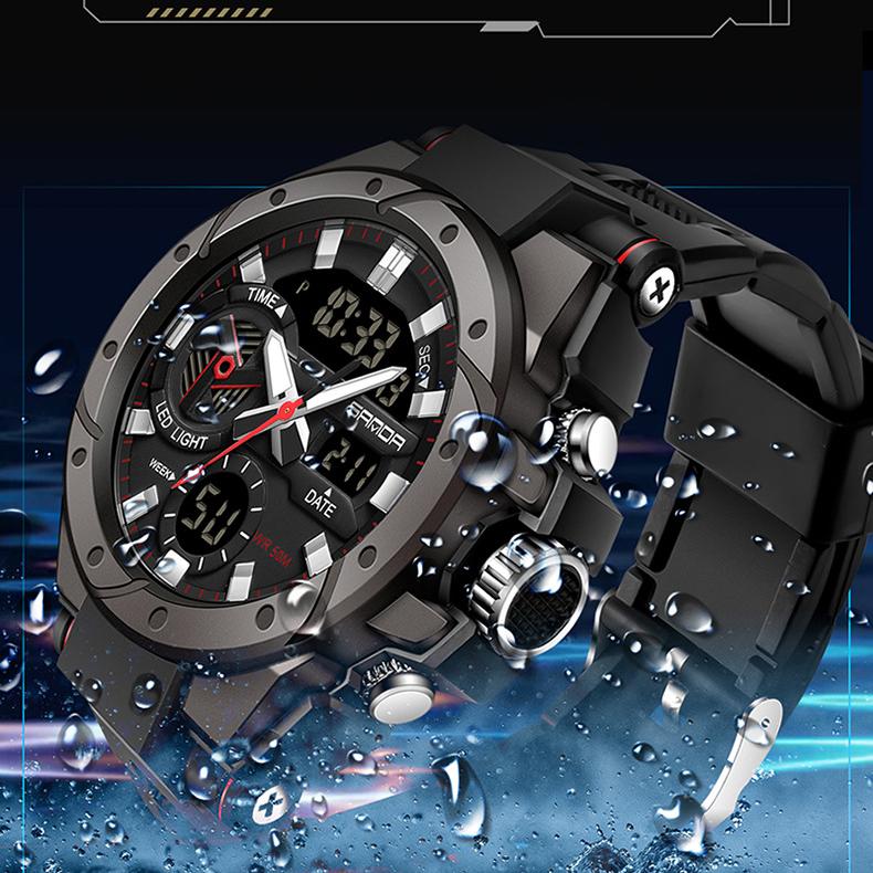 SANDA модные многофункциональные уличные водонепроницаемые электронные часы в стиле милитари с подсветкой