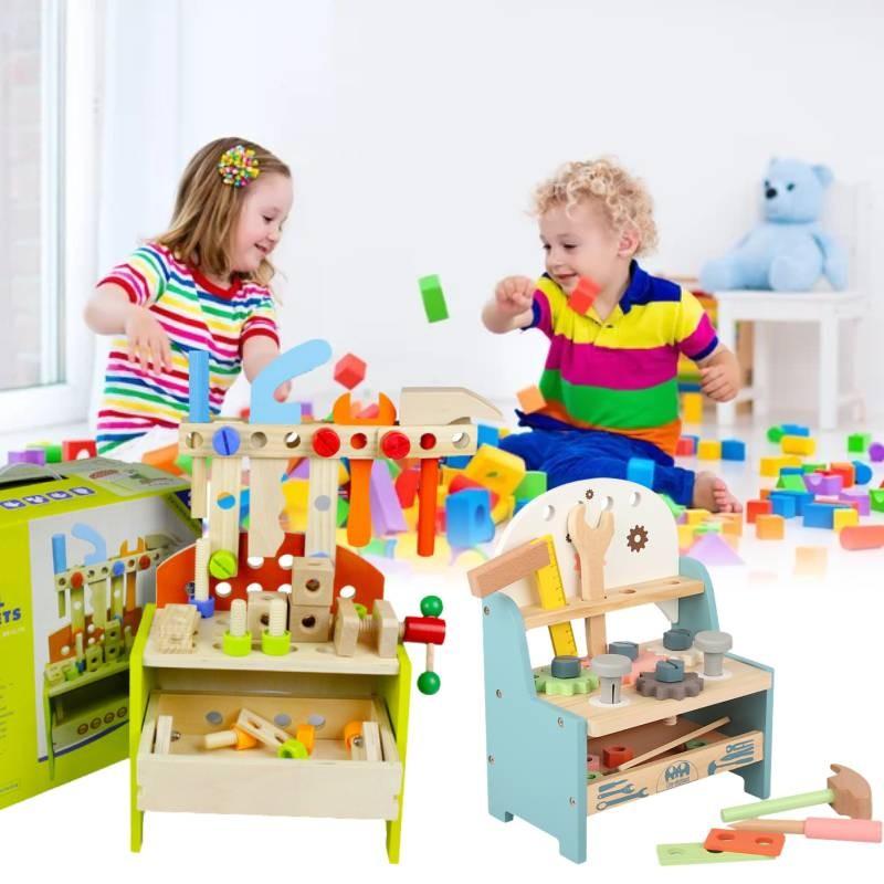Красочный Деревянный Верстак с Инструментами Интерактивная Развивающая Игрушка для Детей 4-6 лет