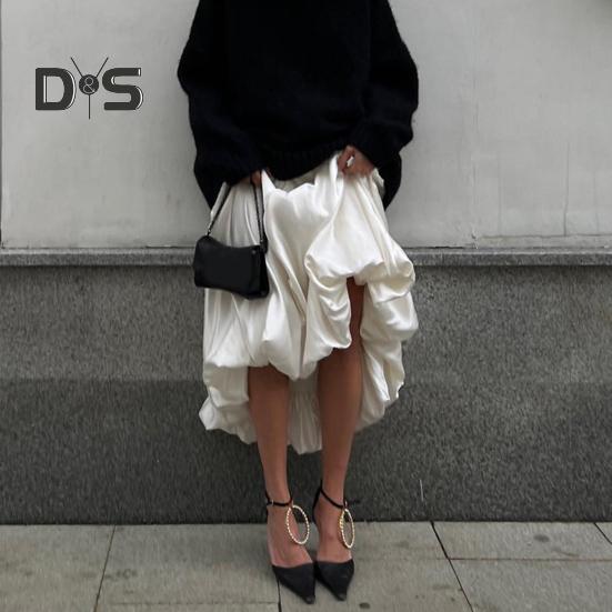 Юбка макси, однотонная атласная юбка в стиле пачки, длинная юбка, однотонная, весна-осень, женская юбка-трапеция, повседневная одежда