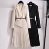 Autumn French Fake Two-piece Suit Dress Feminine Temperament Mid-length Pleated Skirt Ladies Elegant Long-sleeved Slim Skirt