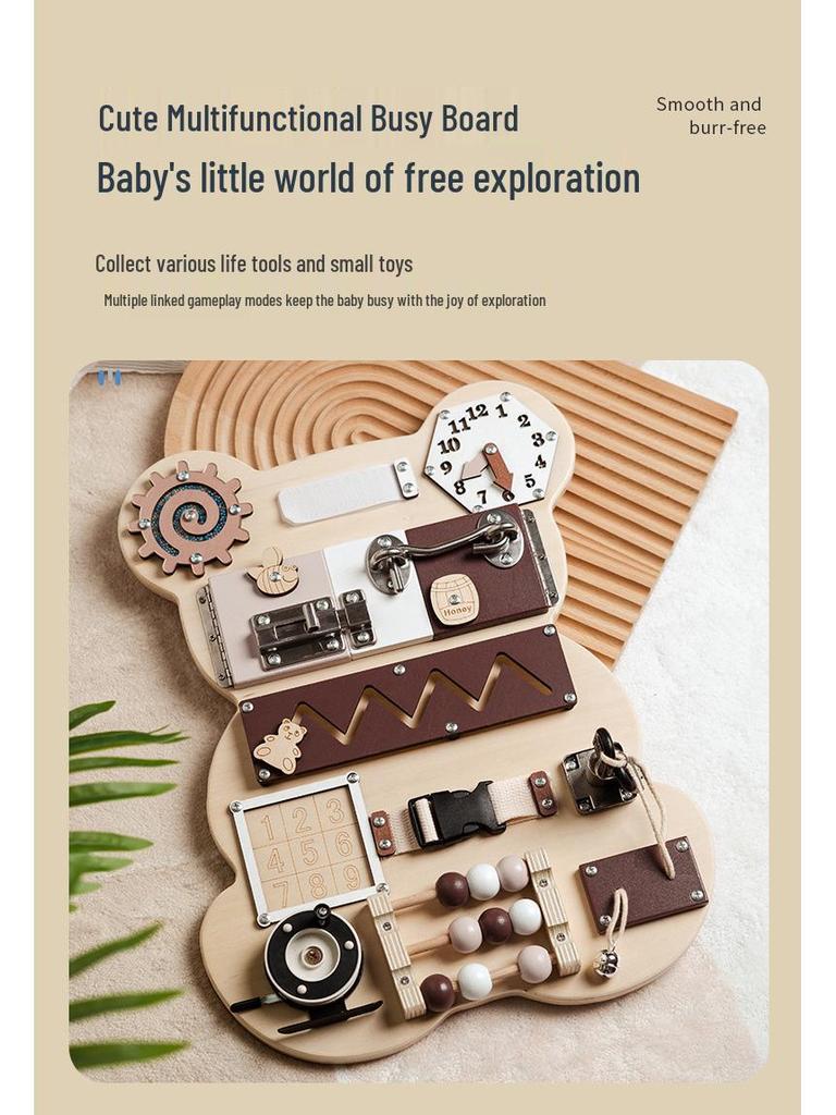 Montessori Wooden Little Bear Busy Board - Early Education & Cognitive Development Toy.