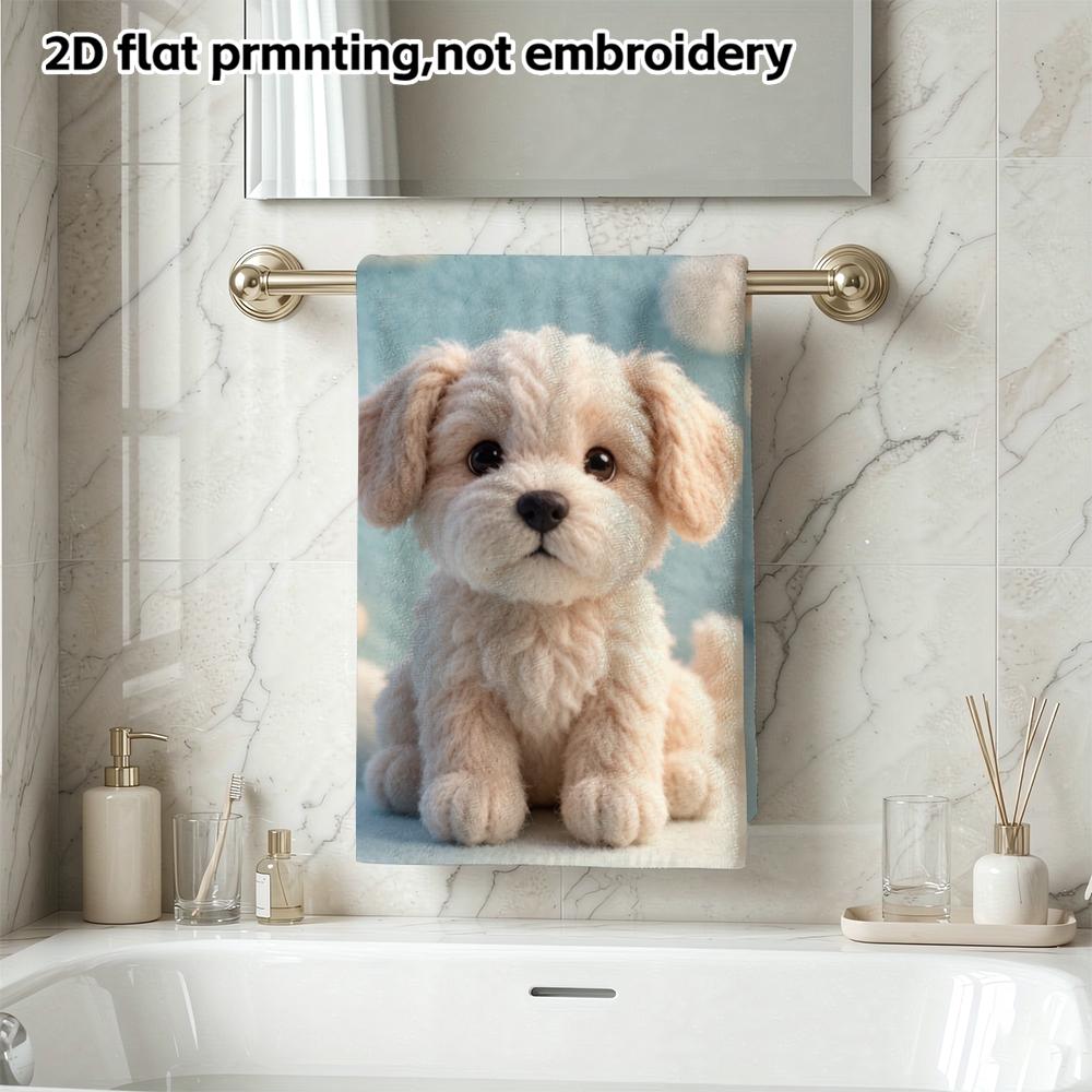 Cute Felt Puppy Print Bath Towel, Soft Absorbent Quick Dry Towel for Bathroom