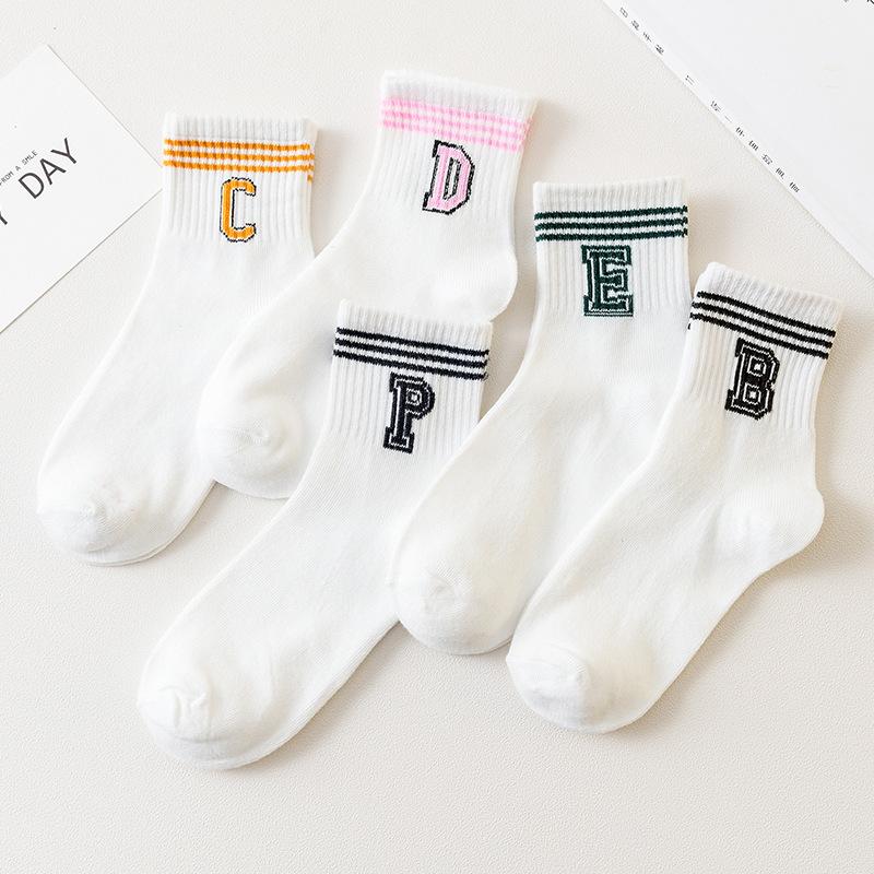 5Pairs Women Cotton Socks Cute Print Princess Two-dimensional Fashion Socks Striped Plaid Ladies Spring Summer Socks