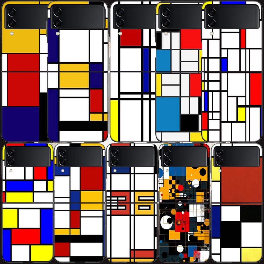 TOPLBPCS Mondrian Grid Phone Case For Samsung Z Flip 7 6 5G Galaxy Z Flip 5 4 3 Black Hard Cell Cover Luxury PC Shell Coque