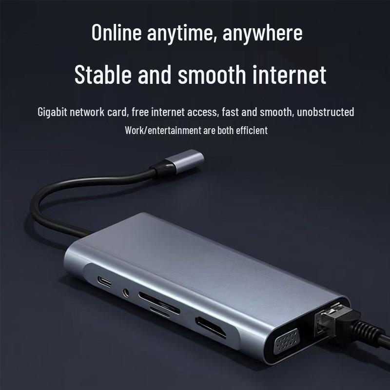 Док-станция USB-C 11-в-1: HDMI, Картридер, VGA, Ethernet, Зеркалирование экрана для ноутбуков и телефонов