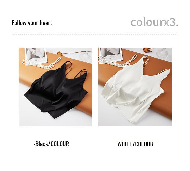 Шелковая майка на бретелях с кружевными чашками Guolian - 19 момме сатин, красивый дизайн спины