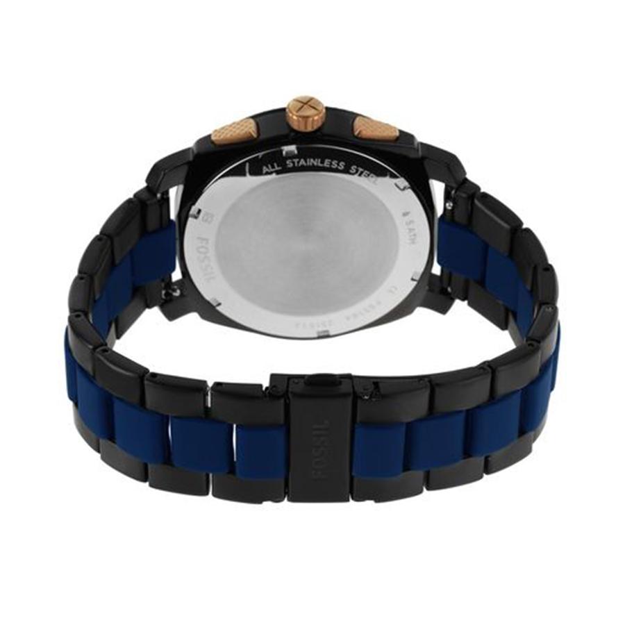 Fossil Мужские часы-хронограф с черным циферблатом и двухцветным стальным браслетом - FS5164