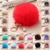 Cute Fluffy Fur Pompom Keychain Soft Faux Rabbit Fur Ball KeyChain Car KeyRing Women Charm Bag Pearl Pompom Pendant Jewelry