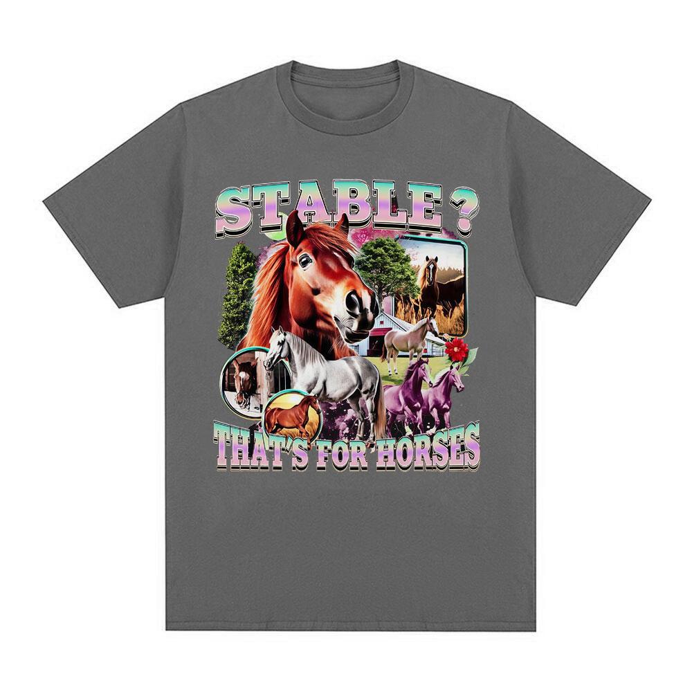 2026 New Funny horses Meme 100cotton Unisexs shirt Vintage ONeck Short Sleeve Harajuku Womens summer fashion oversized Tshirt