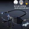 Trendy Rimless Pochromic Reading Glasses Men Women Luxury Diamond Eyeglasses Retro Outdoor Anti-UV Presbyopia Eyewear