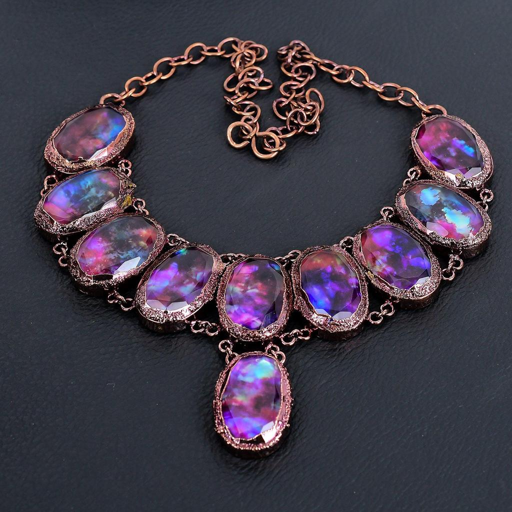 Ammolite Gemstone Necklace, Copper Electroformed Necklace Jewelry, Gorgeous Necklace Jewelry, Handmade Designer Necklace For Her