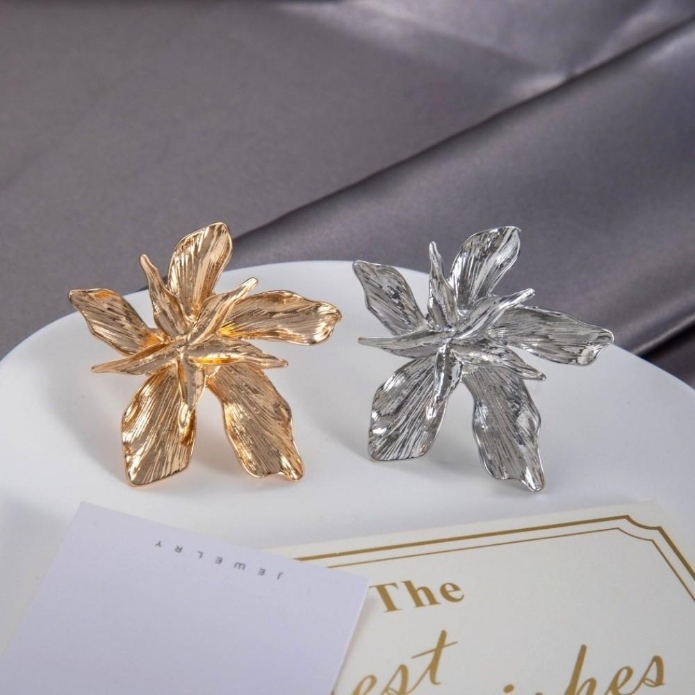 Adjustable Metal Flower Ring Double Layered Irregular Geometric Petal Ring  Trendy