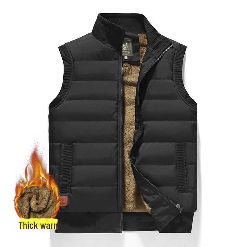 Men's Waterproof Thickened Velvet Stand-Up Collar Windproof Vest, Loose Fit for Dad, Large Size Warm Waistcoat