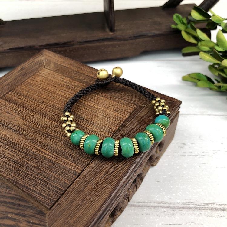 BLINGBAY Женский браслет из бисера Ретро браслет в непальском стиле Нефритовый агат Браслет-колокольчик ручной работы Женственные и универсальные украшения в этническом стиле