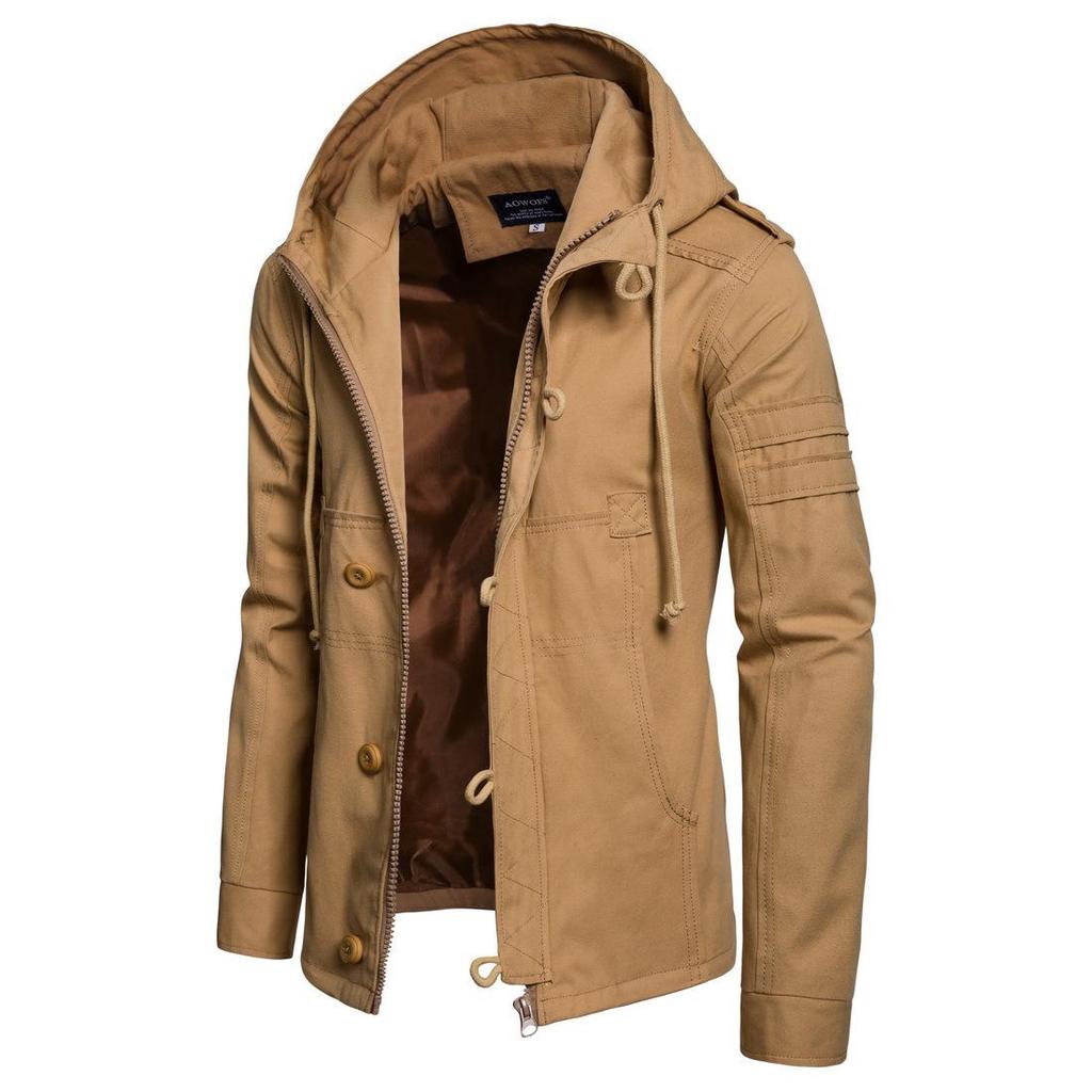 European and American Men's Slim-Fit Hooded Solid Color Jacket for Autumn/Winter