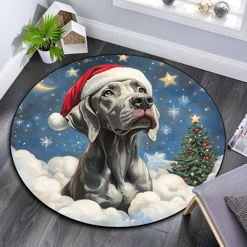 Christmas dog pattern round rug,Carpet Rug for Living Room Bedroom Playroom ,Non-slip Floor Mat,Holiday Gifts and Birthday Gifts.