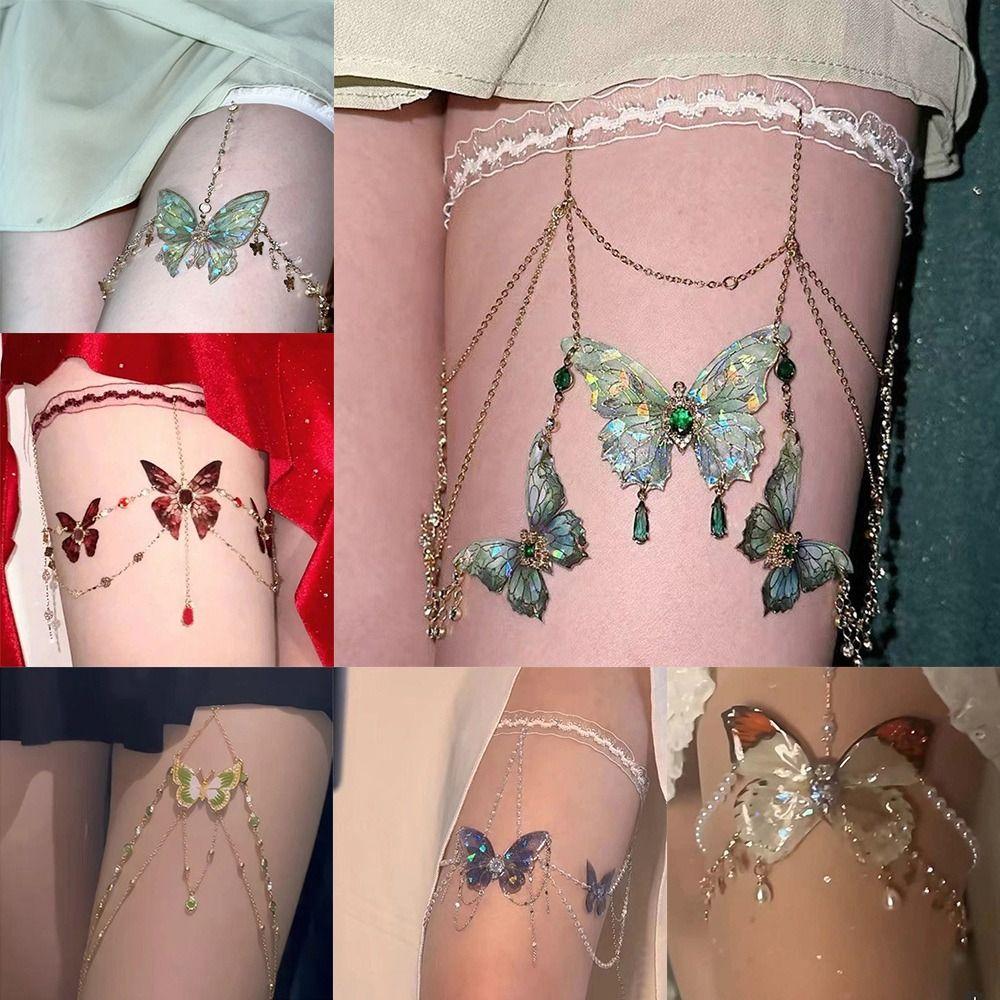 Adjustable Length Butterfly Tassels Thigh Chain Alloy Body Jewelry New Beach Jewelry  Women Girls