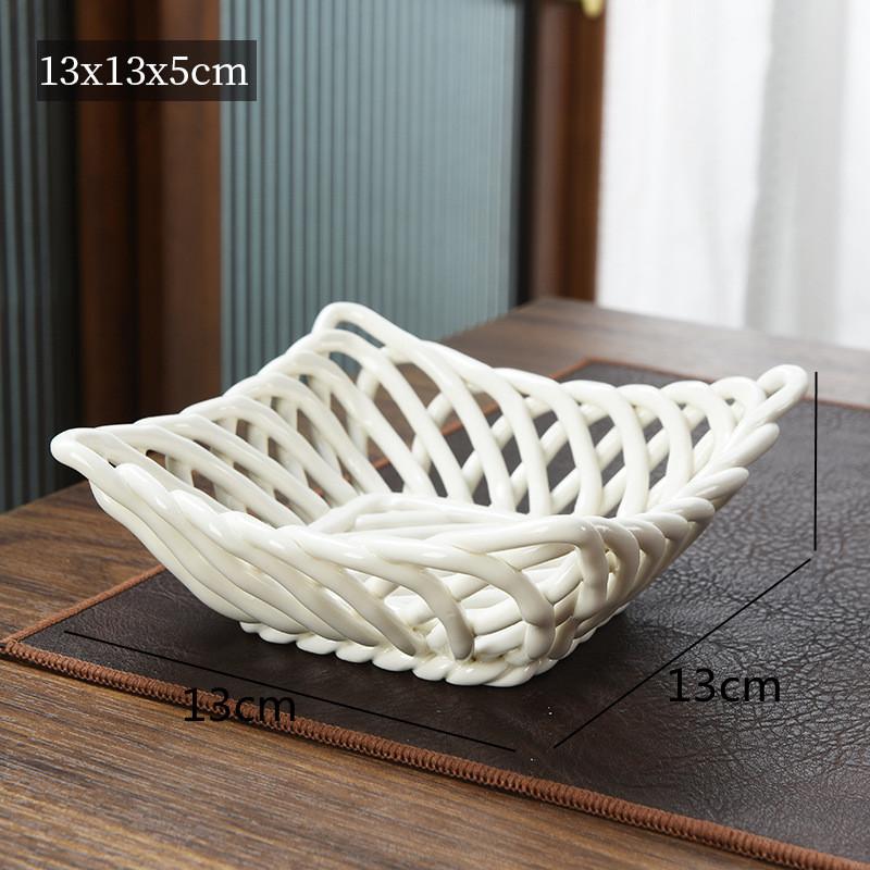 Керамическая тарелка для фруктов, плетеная вручную, блюдо для димсамов, конфетница, тарелки для закусок, полая корзина для фруктов, десертные тарелки, форма для торта, поднос для фруктов