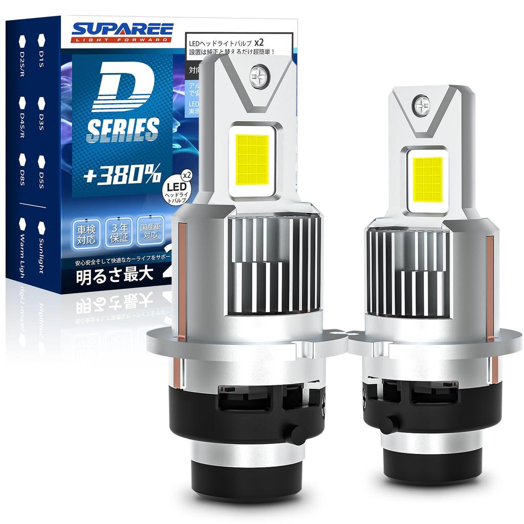 SUPAREE D4s LED Super Vehicle Inspection Replacement for OEM White Cooling IP68 Plug and Set of 2 Headlights, Bright, Compliant, HID, 6500K,