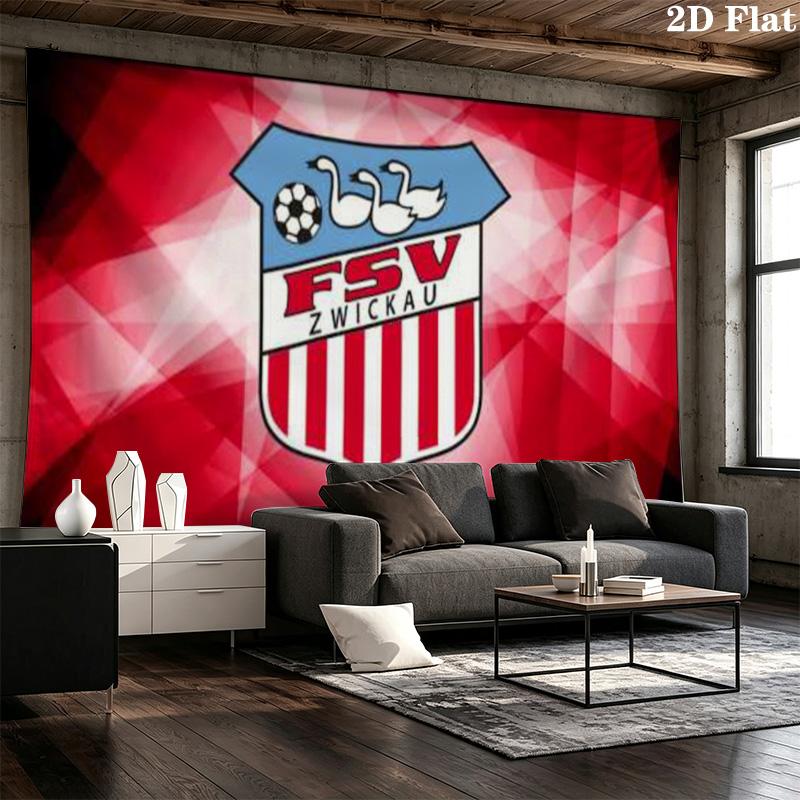 FSV Zwickau Football Club Crest Wall Tapestry Red Geometric Background Hanging Cloth Sport Fan Bedroom Living Room Wall Decor
