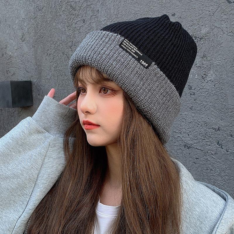 Hat Female autumn and winter trendy versatile knitted hat small face retro warm Internet celebrity wool hat