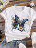 (Asian Size) Butterfly Cute Women Tee Top Clothing Casual Flower Short Sleeve T Shirt Fashion Print Lady Female Graphic T-shirts