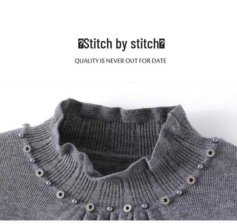 Chic Designer Beaded High Neck Knit Top - Slimming & Versatile for Early Autumn