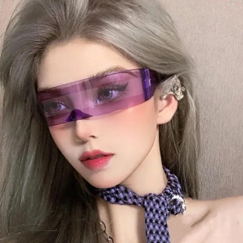Rimless Sunglasses One Piece Lens Wrap Around Cyber Punk Futuristic Men Women Hip Hop Party Sun Glasses