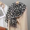 New Retro Leopard Print Scarf Women's Autumn and Winter Imitation Cashmere Warm Versatile Fringed Shawl Atmosphere Scarf