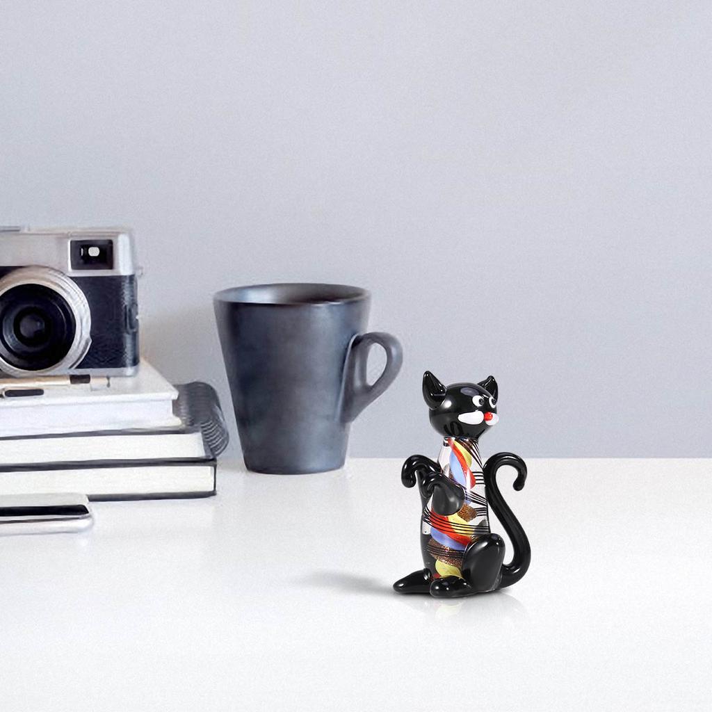 Черный котенок, мини-симпатичная фигурка кота, стеклянная статуя животного, орнамент, фигурка кота из дутого стекла ручной работы