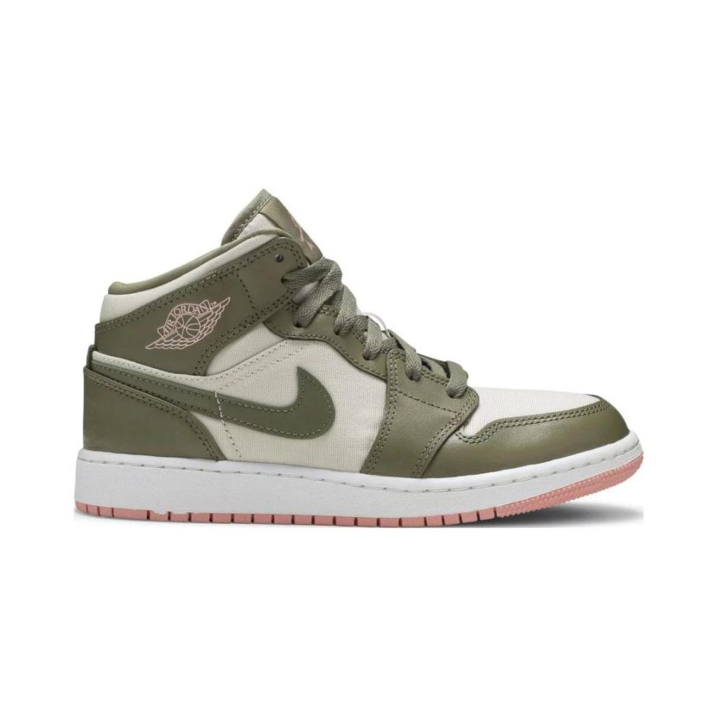 Детские кроссовки Air Jordan 1 Mid GP Trooper Bleached Coral Green Light-Orewood-Brown 640737-225