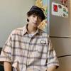 Весна и лето Ретро клетчатая рубашка для мужчин и женщин Летняя повседневная рубашка с короткими рукавами Куртка