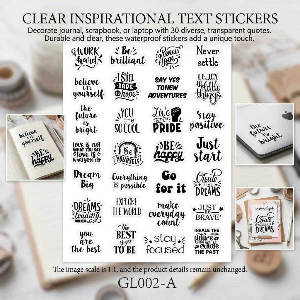 Transparent Inspirational English Sticker Sheet for Journal Decoration Motivational Quotes Scrapbooking Material