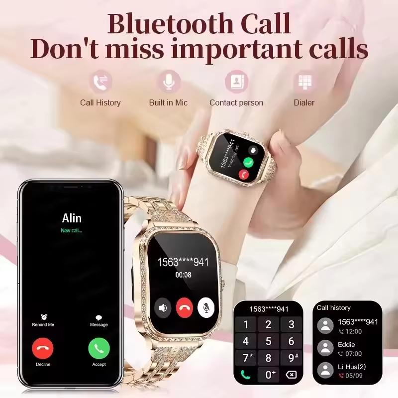 Fashion New Women Smart Watch AMOLED Curved Screen IP68 Waterproof Voice Bluetooth Call Heart Rate Blood Pressure Monitor Health Smartwatch