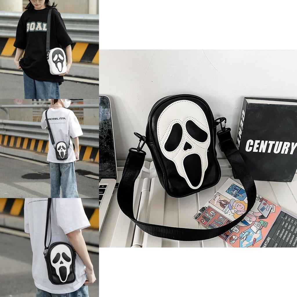 Quirky Ghost Skull Crossbody Bag Hip Korean Style Small Shoulder Bag With Pu Material