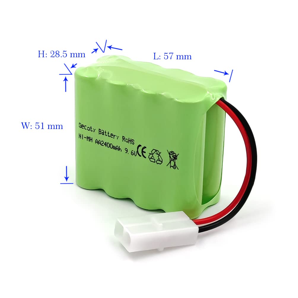 Gecoty 9.6V Ni-MH, 2400 мАч Перезаряжаемая батарея с разъемом KET-2P и зарядным кабелем, Подходит для многих типов RC-гигантских грузовиков, RC-боевых танков и