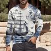 Vintage Men's Long Sleeve T Shirt 3D Navigation Sailing Ship Print Shirt Graphic T Shirt Clothing Sleeve Tops Men Streetwear