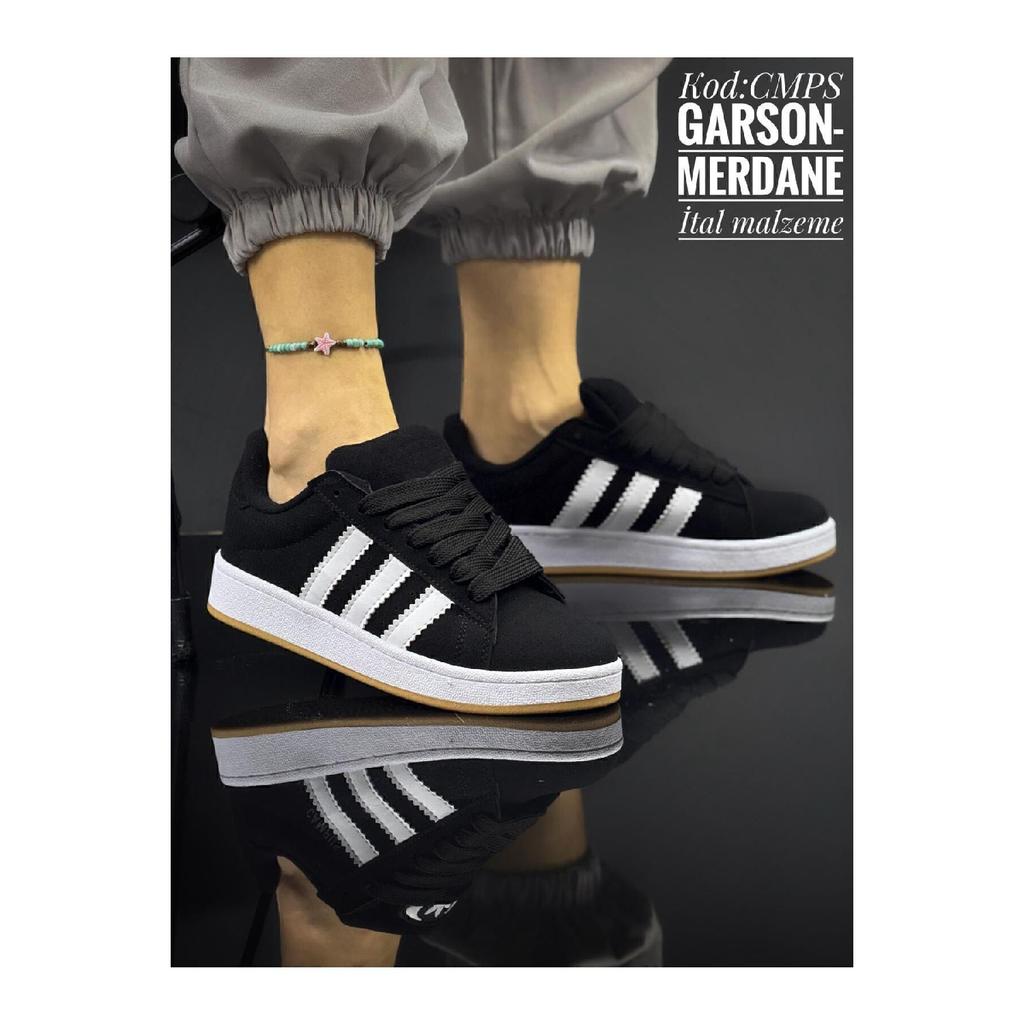 Простая и стильная черная спортивная обувь — белые полоски, повседневная и спортивная обувь