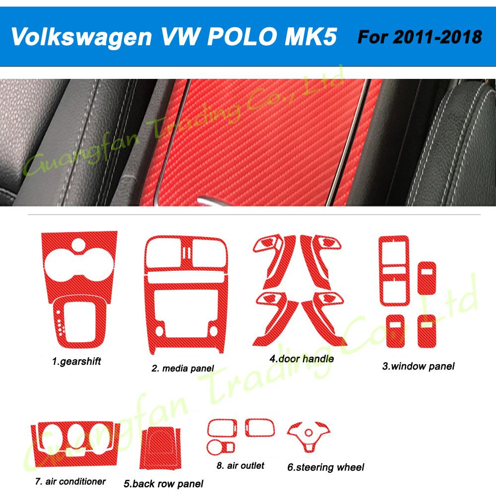 3D/5D Carbon Fiber Car Interior Center Console Cover Color Change Molding Sticker Decals For Volkswagen VW POLO MK5 2011-2018