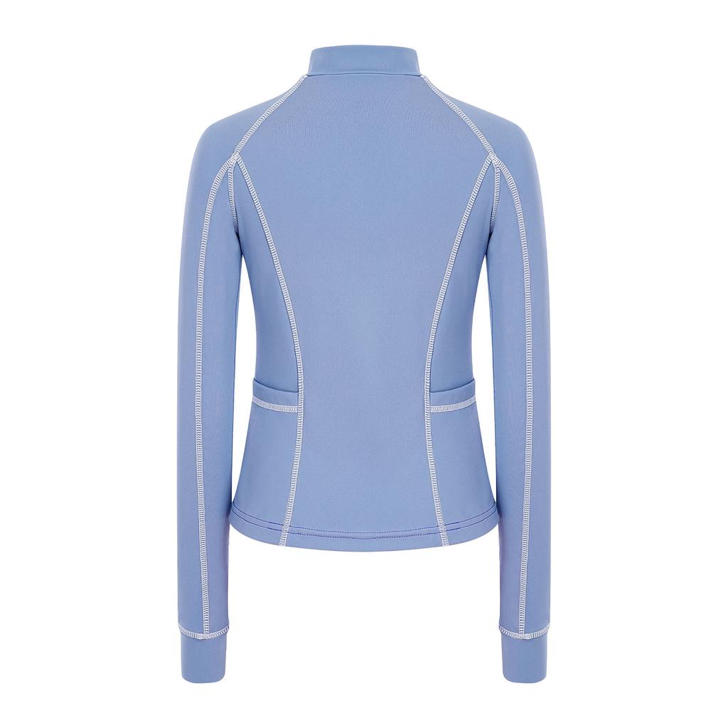 Детская рубашка для девочек для верховой езды с воротником-стойкой, длинными рукавами, отверстиями для большого пальца, застежкой-молнией, пуловер, спортивный топ с карманами