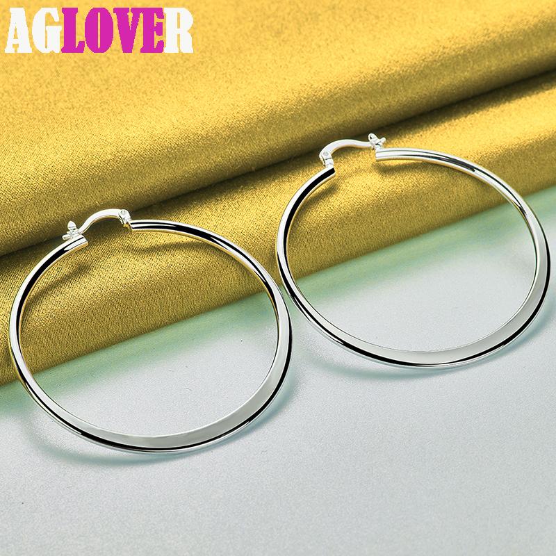 Ювелирные изделия из стерлингового серебра 925 пробы, круглые гладкие большие круглые серьги диаметром 55 мм